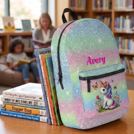 Glitzer Einhornwiese Blume Bedruckter Rucksack