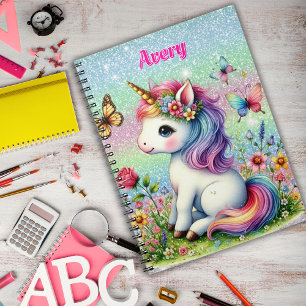 Glitzer Einhornwiese Blume Notizblock