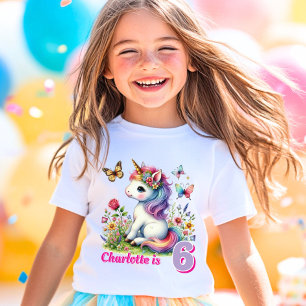 Glitzer Einhornwiese Wildblumen Geburtstag T-Shirt