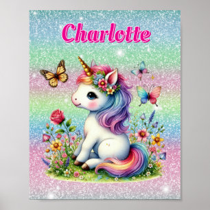 Glitzer Einhornwiese Wildblumen Poster