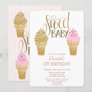 Glitzer Eiscreme Makaroons gestreift Geburtstag Einladung