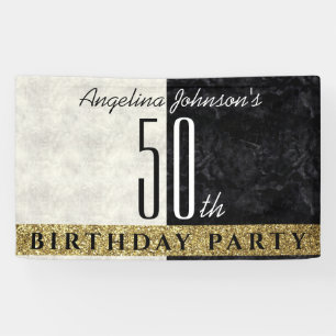 Glitzer Elegant Gold Black and White 50. Geburtsta Banner