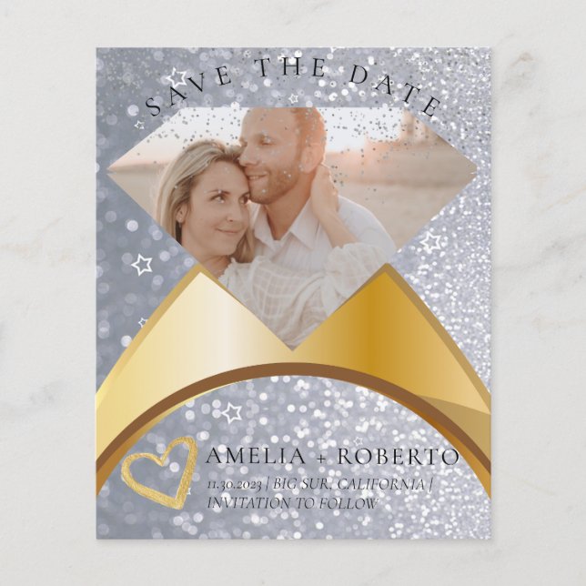 Glitzer Eleganter Ring Save the Date Fotokarte Flyer (Vorne)