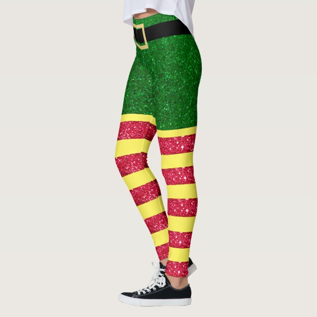 Glitzer Elf Weihnachts-Rot-Gelb Leggings (Links)