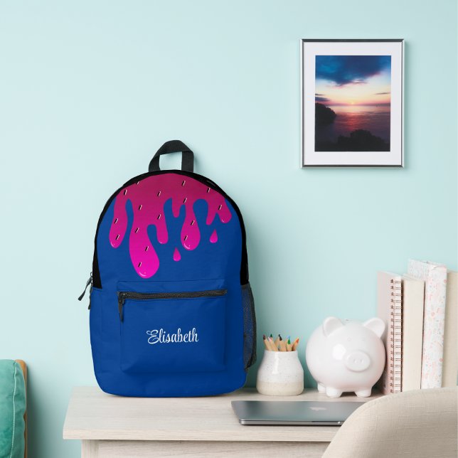 Glitzer Erdbeere Tropfschlauch Personalisiert Bedruckter Rucksack (Glitter Strawberry Dripping Slime Personalized Printed Backpack)