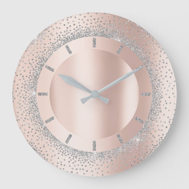 Glitzer-erröten graues Rosen-Goldmetall Kristalle Große Wanduhr (Vorderseite)