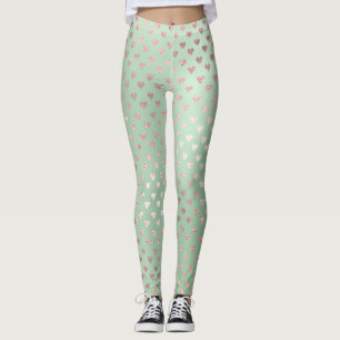 Glitzer erröten Herz-rosa Rosen-Goldminzen-Grün Leggings