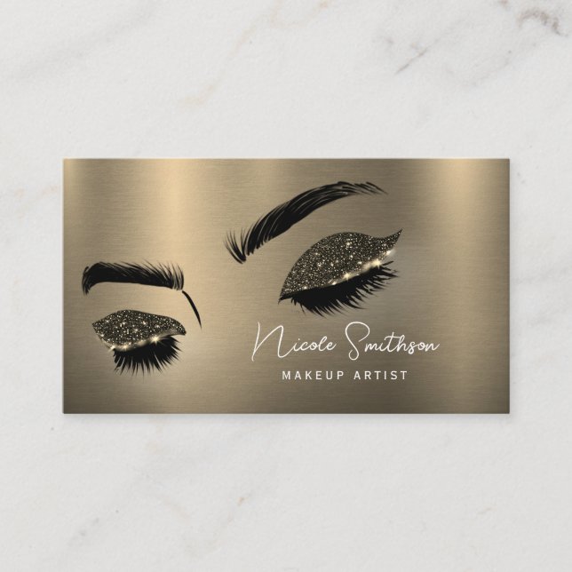Glitzer Eyes Brushed Metal Makeup Artist Gold Visitenkarte (Vorderseite)