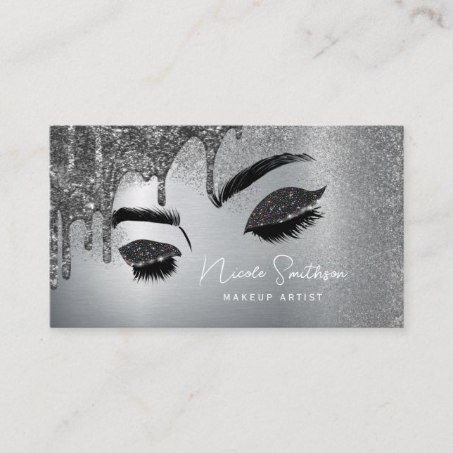 Glitzer Eyes Brushed Metal Makeup Artist Silver Visitenkarte (Vorderseite)