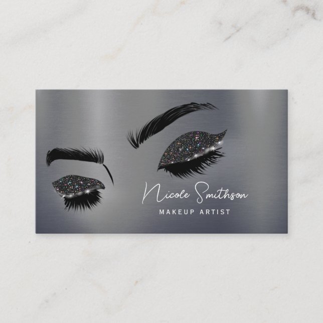 Glitzer Eyes Brushed Metal Makeup Artist Silver Visitenkarte (Vorderseite)