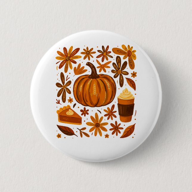 Glitzer Fall Floral Pumpkin Thankgiving Button (Vorderseite)