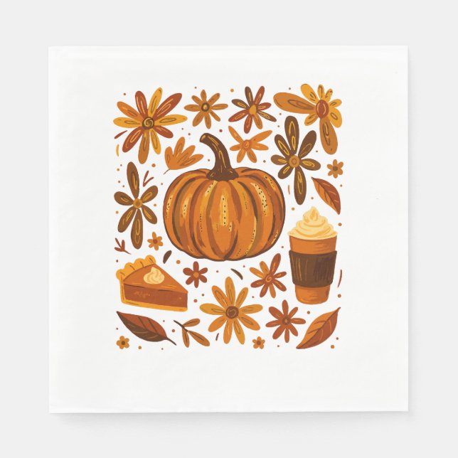 Glitzer Fall Floral Pumpkin Thankgiving Serviette (Vorderseite)