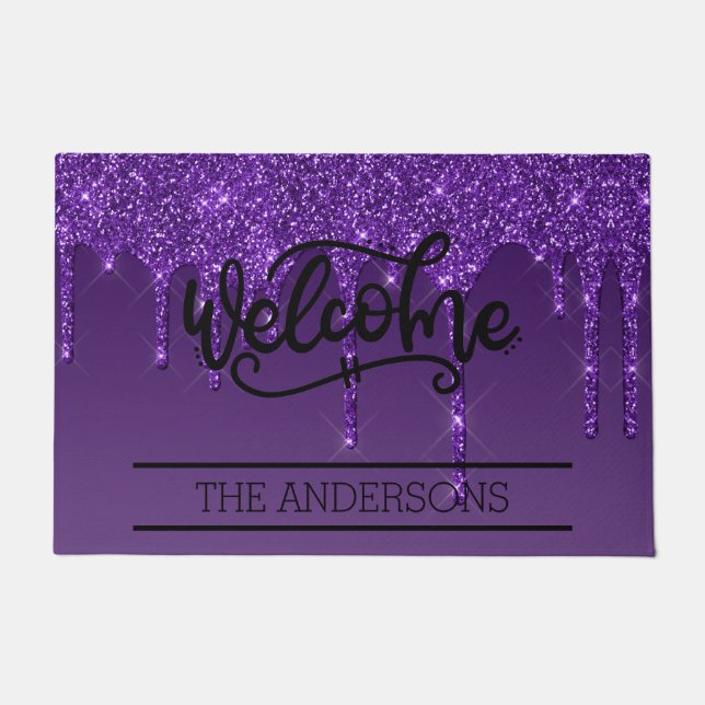 Glitzer-Familie mit individuellem Tropfen - Begrüß Fußmatte (Vorderseite)