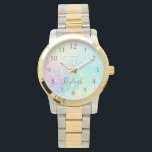 Glitzer Farbenfrohe glamouröse Hübsche Muster Armbanduhr<br><div class="desc">Ästhetischer hübscher,  schicker Glitzer Hintergrund in schönen Pastellfarben,  die Sie mit Ihrem individuellen Monogramm und/oder Namen personalisieren können.</div>