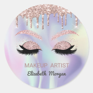 Glitzer-Faux-Wimpern, Rose-Gold-Tropfen Holografis Runder Aufkleber