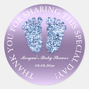 Glitzer Feet Baby Dusche Gefallen Vielen Dank Blue Runder Aufkleber