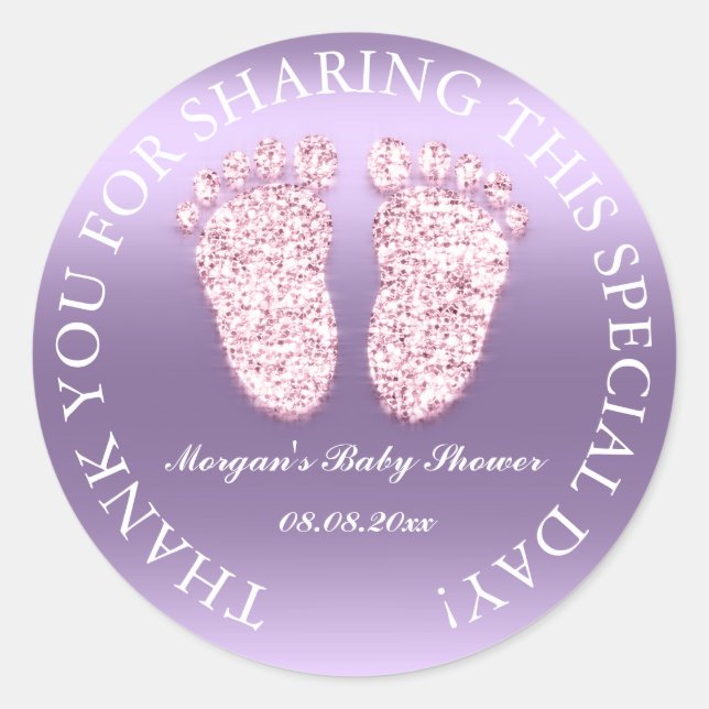 Glitzer Feet Baby Dusche Gefallen Vielen Dank Lila Runder Aufkleber (Vorderseite)