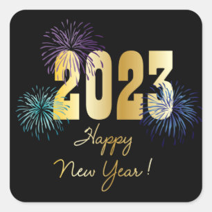 Glitzer Fireworks 2023 Frohes neues Jahr Quadratischer Aufkleber