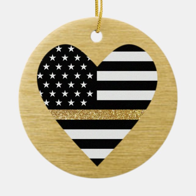 Glitzer-Flag-Herz der dünnen gelben Linie Keramik Ornament (Vorne)