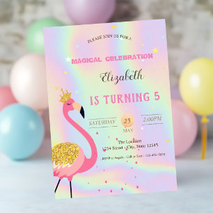 Glitzer Flamingo, holografischer Geburtstag Einladung