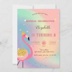 Glitzer Flamingo, Pastel farbenfroh holografisch Einladung