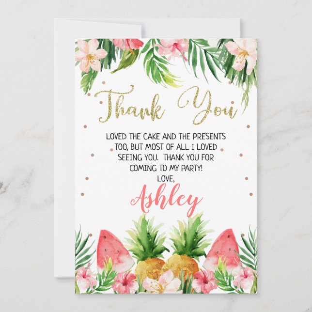 Glitzer Floral Hawaiian Geburtstag Dankeschön Kart Einladung (Vorderseite)