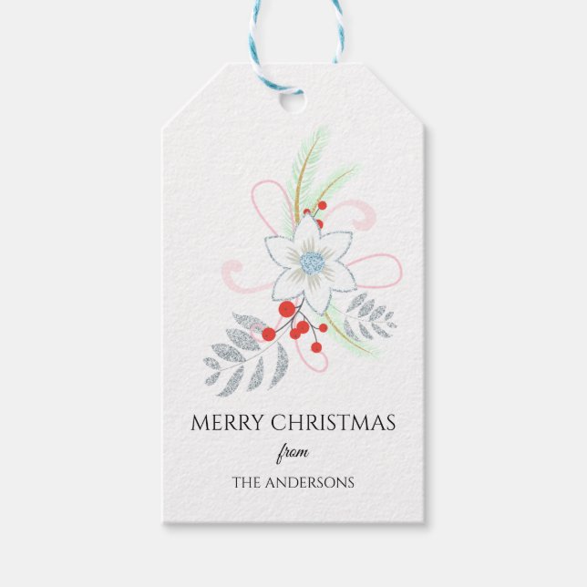 Glitzer Floral Holiday Geschenkanhänger (Vorderseite)