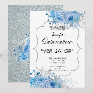 Glitzer Floral Quinceanera Einladung