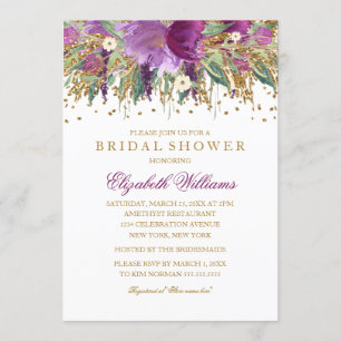 Glitzer Floral Sparkling Amethyst Brautparty Einladung