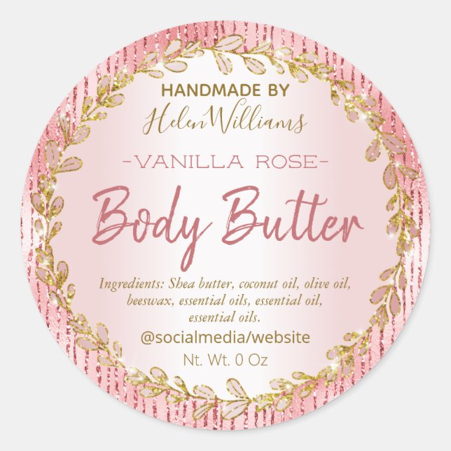 Glitzer Foil Lines Rose Gold Body Butter Labels Runder Aufkleber (Vorderseite)