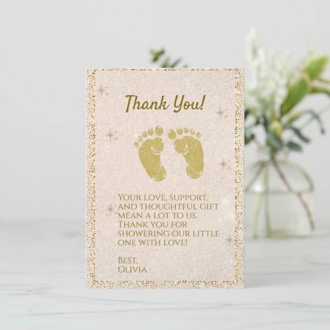 Glitzer Footprint Baby Boy Danke Karte (Stehend Vorderseite)