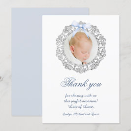 Glitzer Frame Blue Bow Taufe Danke Karte