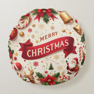 Glitzer Frohe Weihnachten Glocke Santa Rundes Kissen