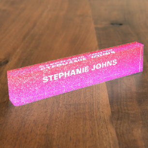Glitzer Funkelnd Girl Modern Name Pink White Ombre Namensplakette