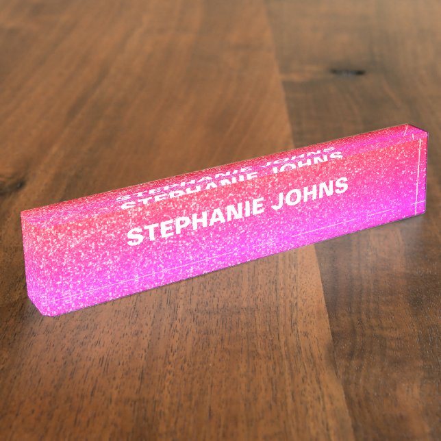 Glitzer Funkelnd Girl Modern Name Pink White Ombre Namensplakette (Seite)