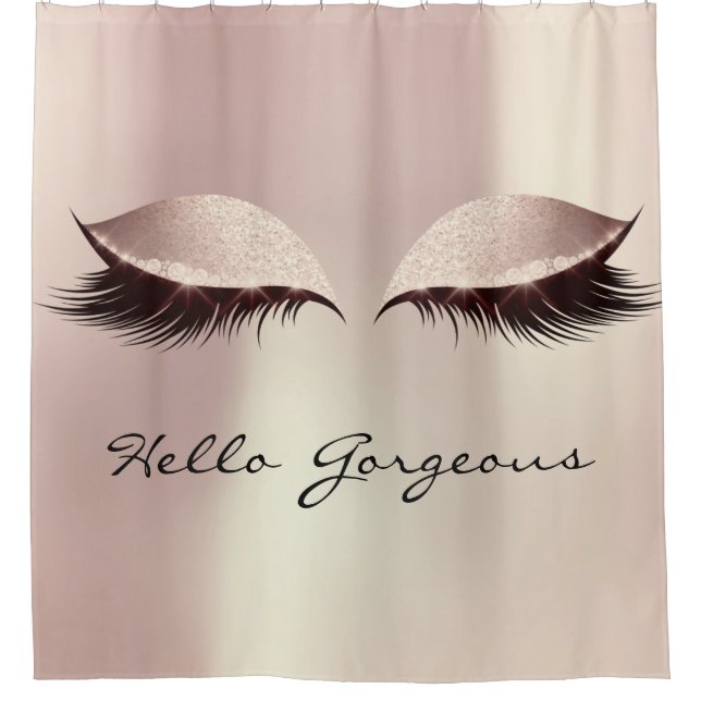 Glitzer Funkelnd Hallo Schöne Blush Pink Augen Duschvorhang (Vorderseite)