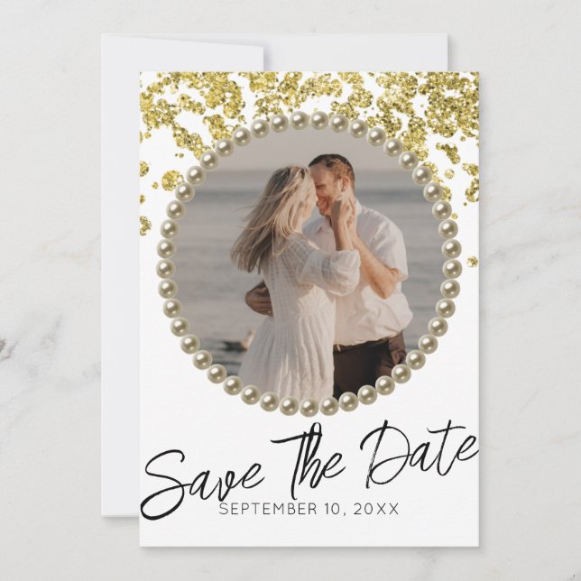 Glitzer Funkelnd Hochzeit Foto Save the Date Einladung (Vorderseite)