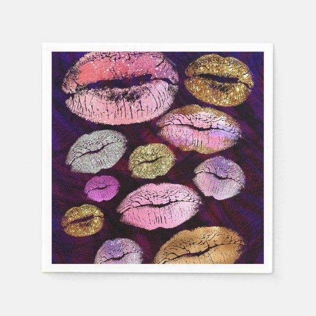 Glitzer Funkelnd Kiss Lips Schönheit Makeup Party Serviette (Vorderseite)