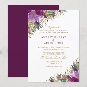 Glitzer Funkelnder Amethyst Lila Floral Hochzeit Einladung