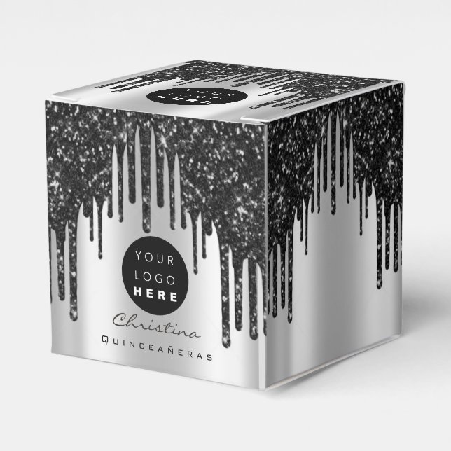 Glitzer für benutzerdefinierte Logos Schwarze Trop Geschenkschachtel (Vorderseite)
