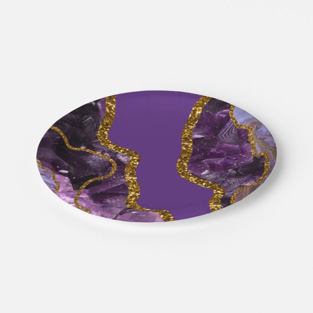 Glitzer für lila und Gold-Agate-Geode Pappteller (Schrägansicht)