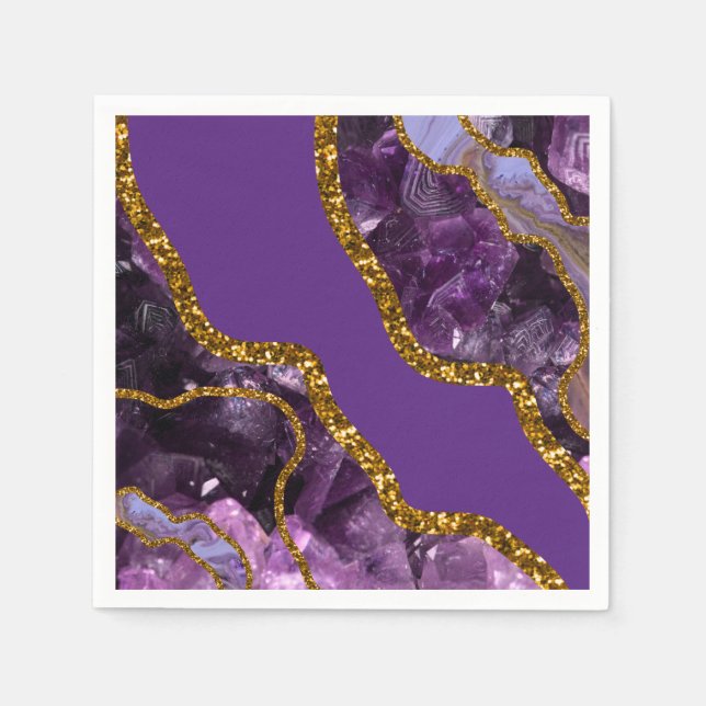 Glitzer für lila und Gold-Agate-Geode Serviette (Vorderseite)