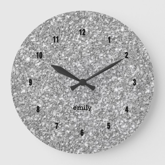 Glitzer für silbergraue Imitate Große Wanduhr (Vorderseite)