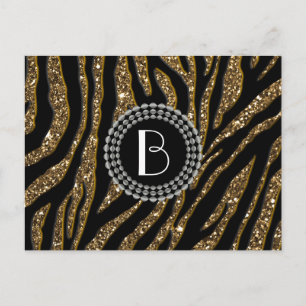 Glitzer für Tierdrucke Zebra-Muster und Monogramm Postkarte