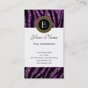 Glitzer für Tierdrucke Zebra-Muster und Monogramm Visitenkarte