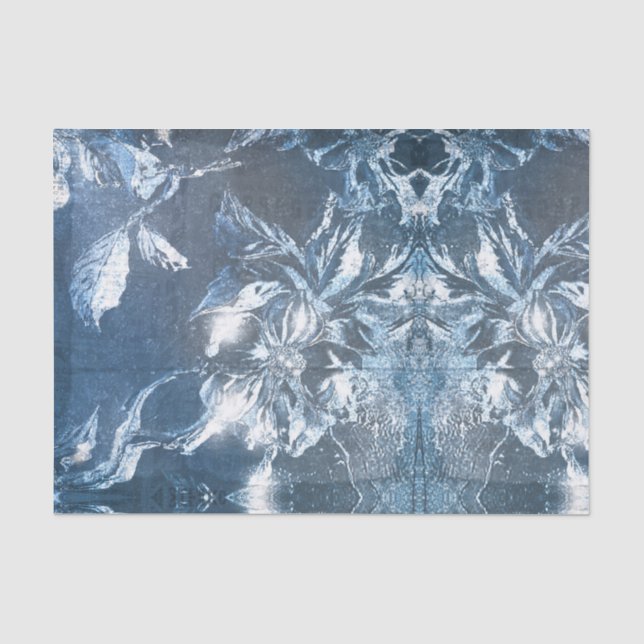 Glitzer für Vintages blaues Blumenmotiv Seidenpapier (Vorderseite)