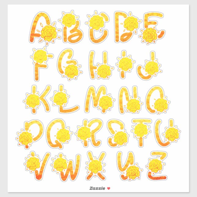 Glitzer Gelb orangefarbenes Monogramm A Z Buchstab Aufkleber (Blatt)