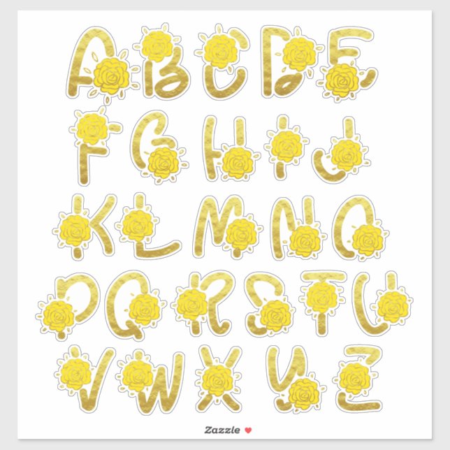 Glitzer Gelbe Blütenmonogramm A bis Z Buchstaben Aufkleber (Blatt)