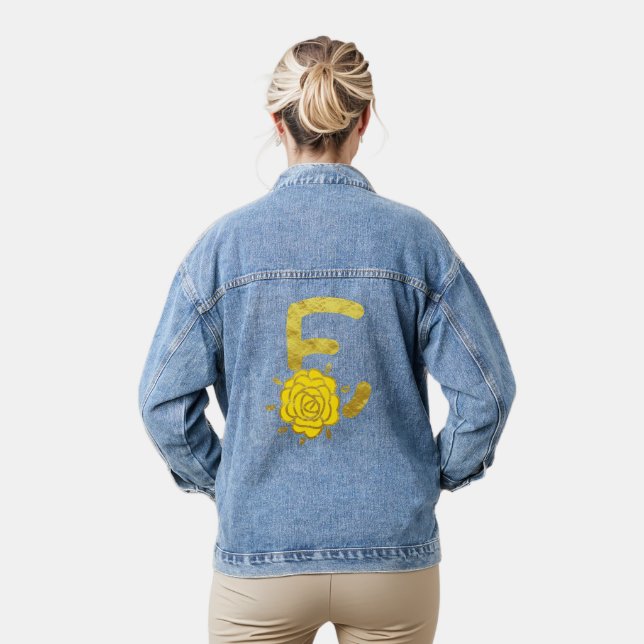 Glitzer Gelbe Flora Monogramm E Frauen Jeansjacke (Modell)