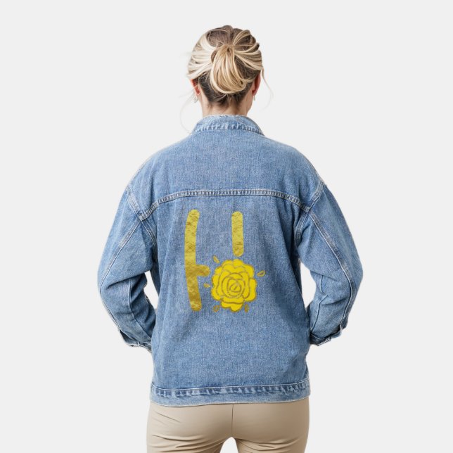 Glitzer Gelbe Flora Monogramm H Frauen Jeansjacke (Modell)